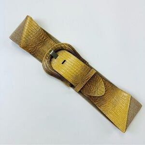 Sandy Duftler snakeskin stretch neutral wide leather belt Womens Small